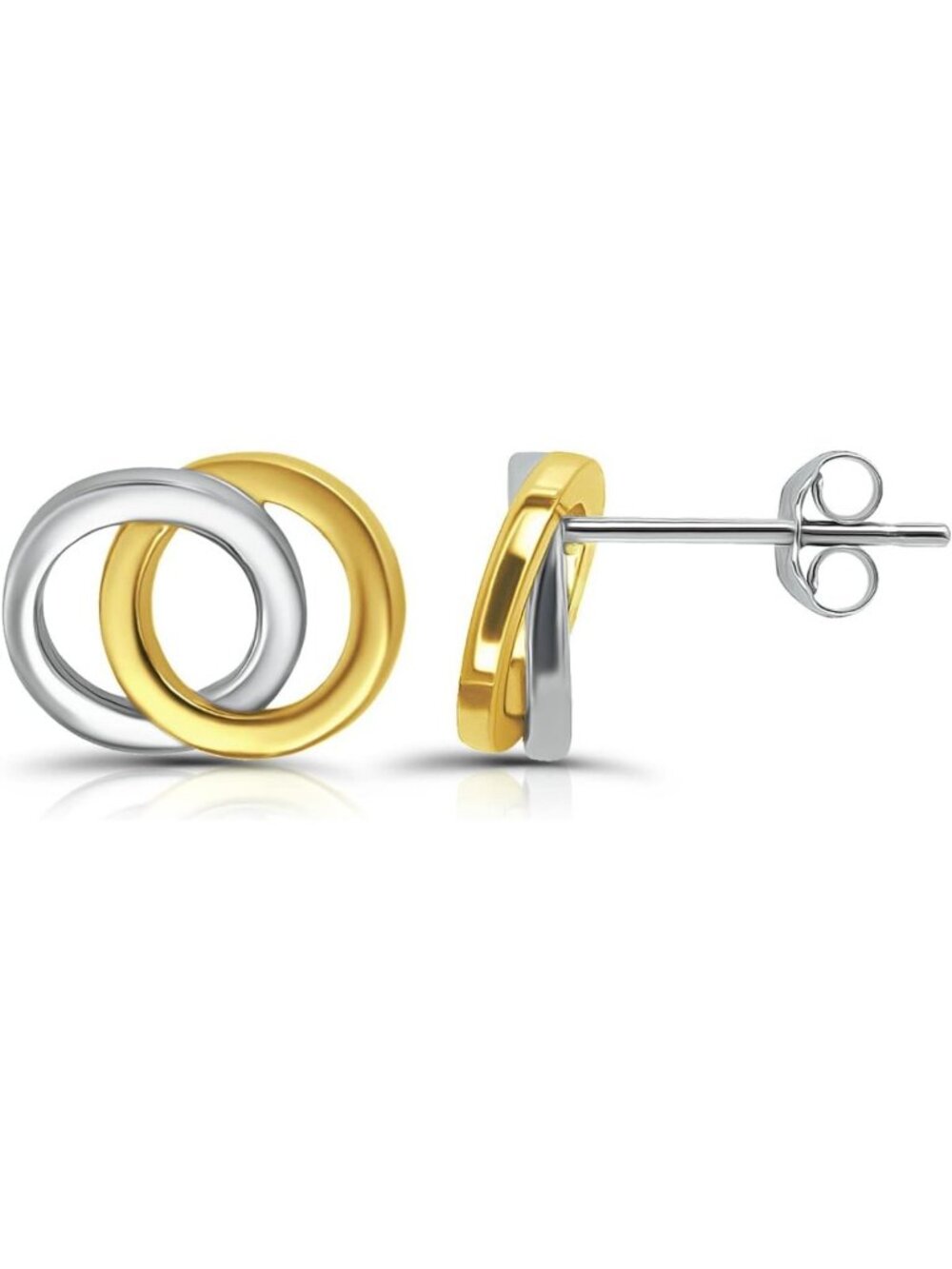 Dainty Polished 925 Sterling Silver Double Interlocking Circle Stud Earrings